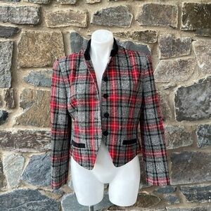 Pendleton Vintage Madras Plaid Print Blazer Jacket in Gray/Red/Green Size 10P